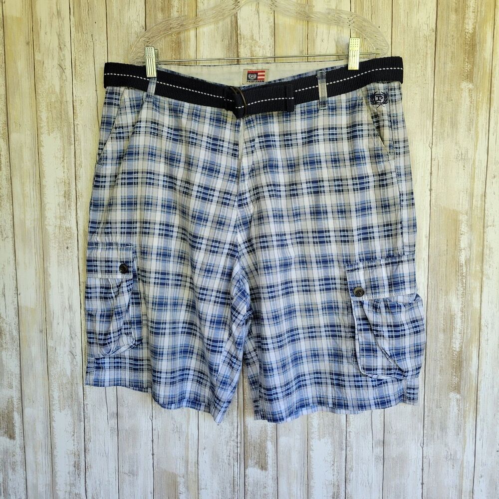 Phat Farm Mens Cargo Short Blue Striped With Belt Sz 38